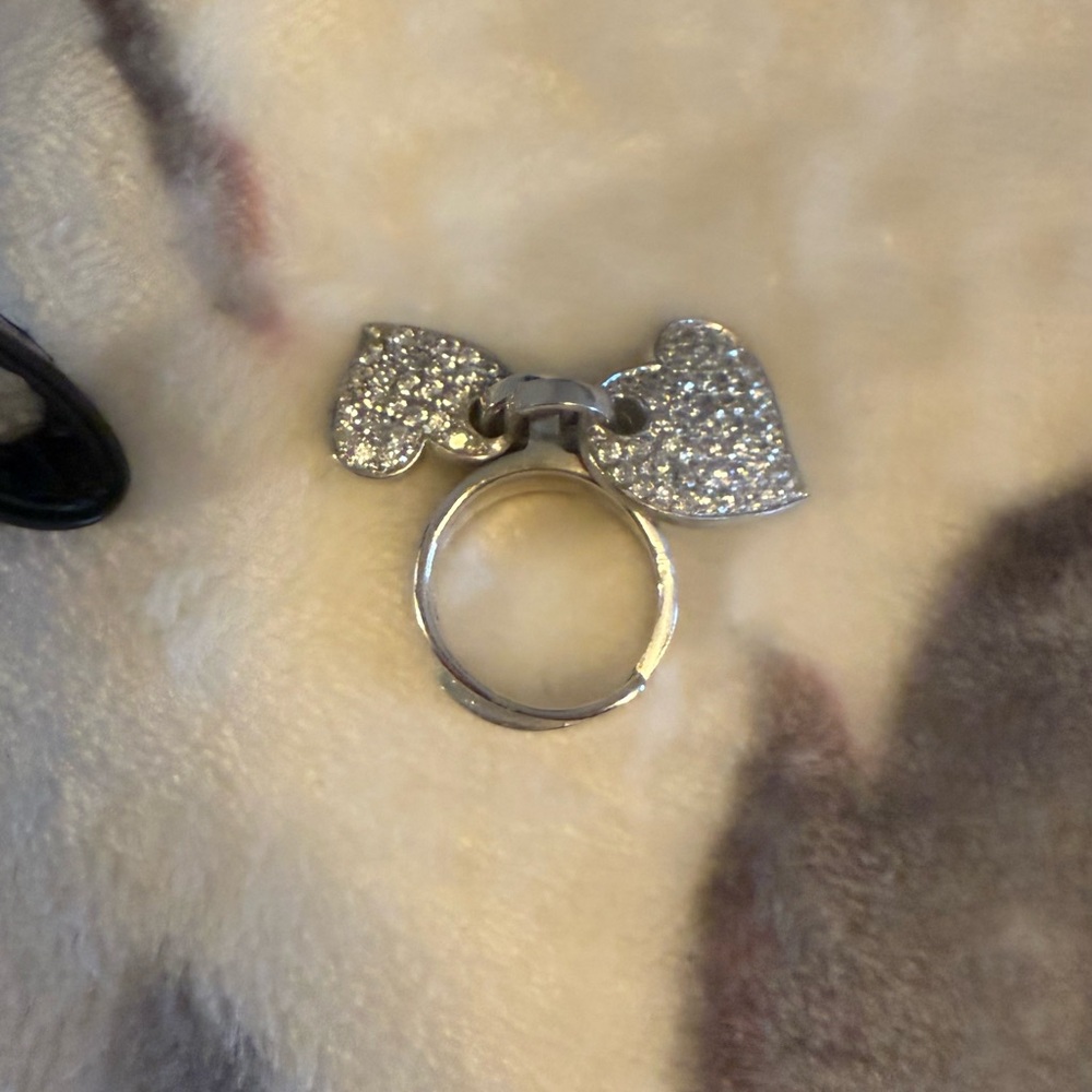 Sparkling Silver Heart Bow Ring